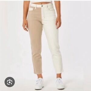 Hollister High Waist straight leg split color Cream Tan Cropped Jeans 5R 27w 27l